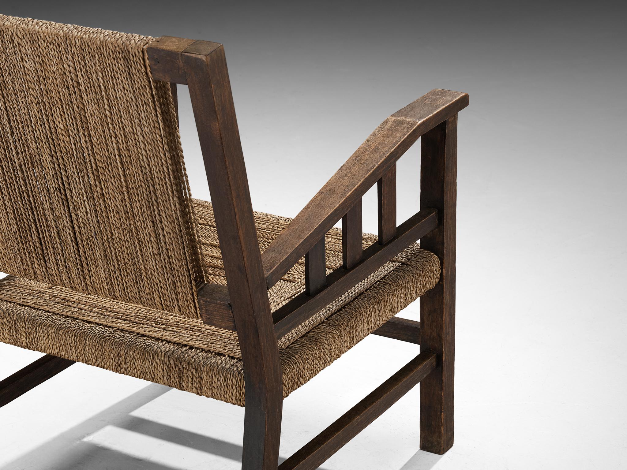 Francis Jourdain Lounge Chair in Woven Straw and Wood