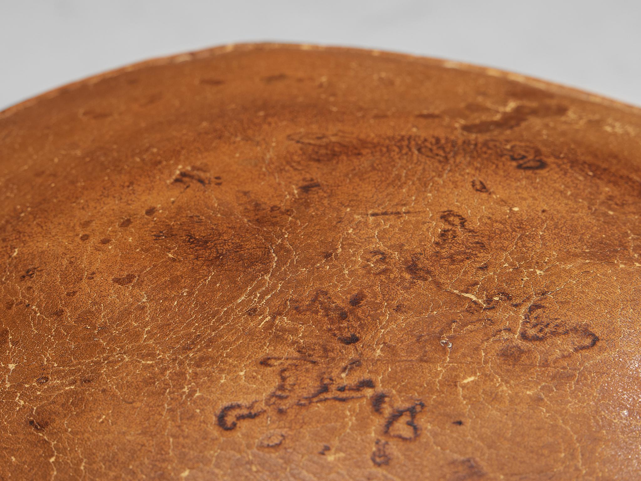 Italian Stools in Oak and Cognac Leather