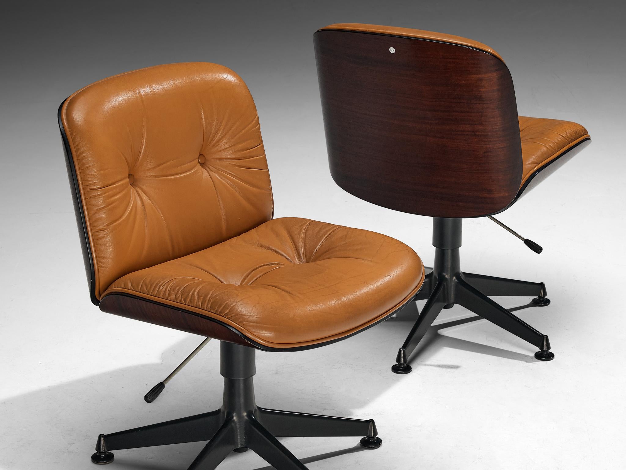 Ennio Fazioli for Mim Roma Set of Eight Swivel Office Chairs in Leather