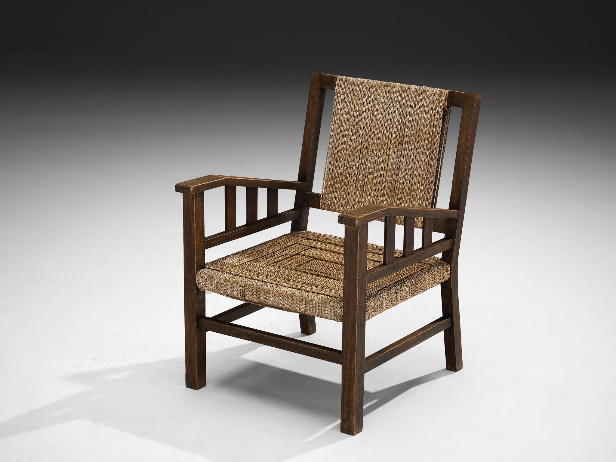 Francis Jourdain Lounge Chair in Woven Straw and Wood