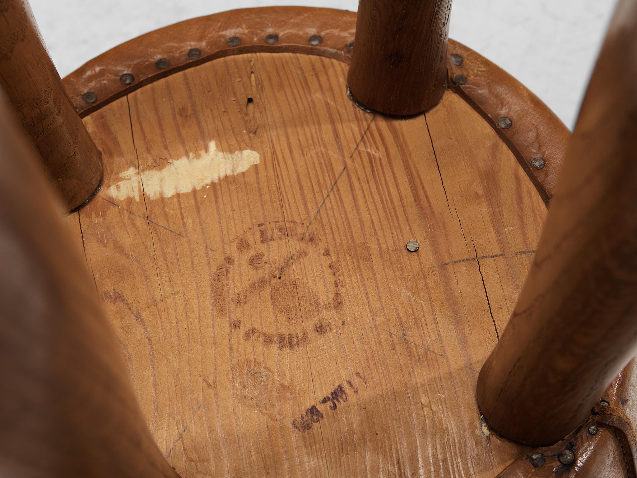 Italian Stools in Oak and Cognac Leather