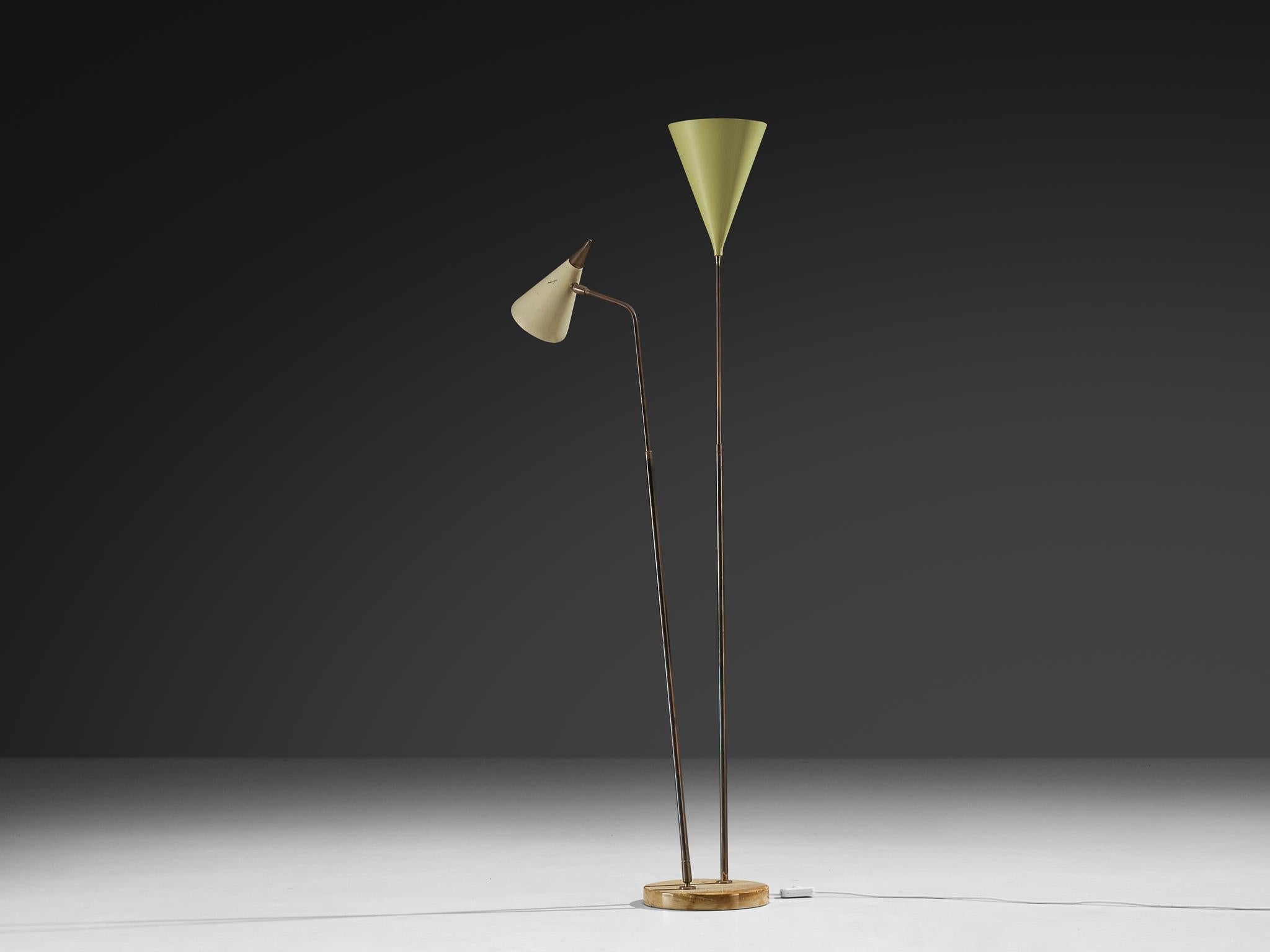 Giuseppe Ostuni for O-Luce '339/2’ Two-Armed Floor Lamp in Marble and Brass