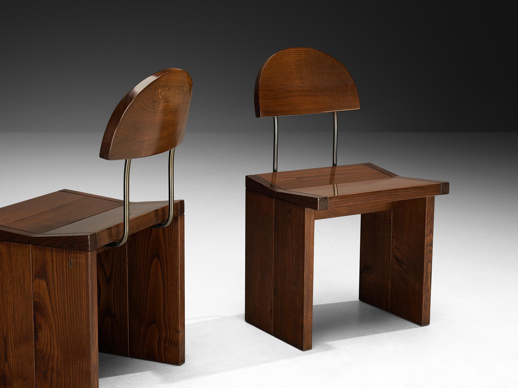 Postmodern Set of Italian Dining Chairs in Solid Oak