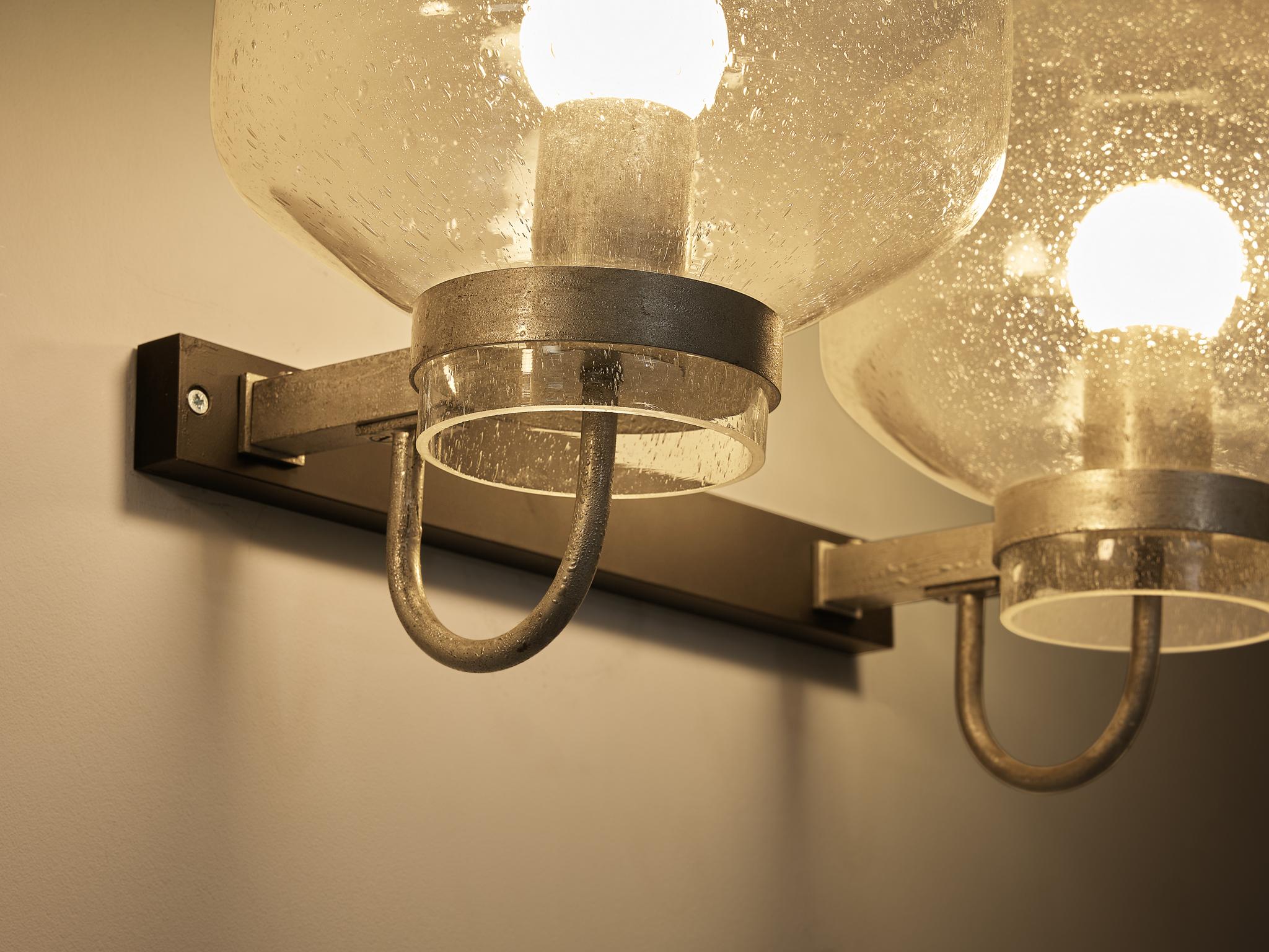 1970s Wall Lights in Silver-Colored Metal & Blown Glass