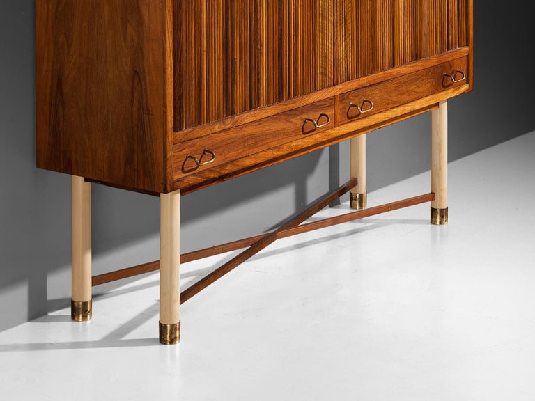 William Watting High Cabinet in Walnut with Elegant Tambour Doors