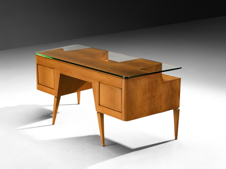 Italian Mid-century Desk in Walnut with Floating Glass Top