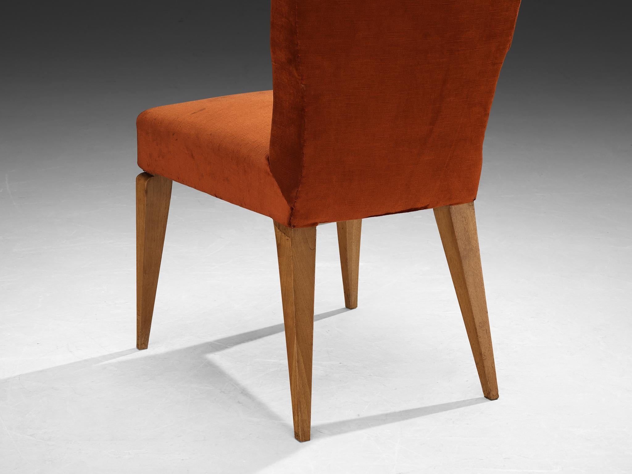 1950s Mid-Century Modern Chair in Cherry and Burnt Orange Velvet