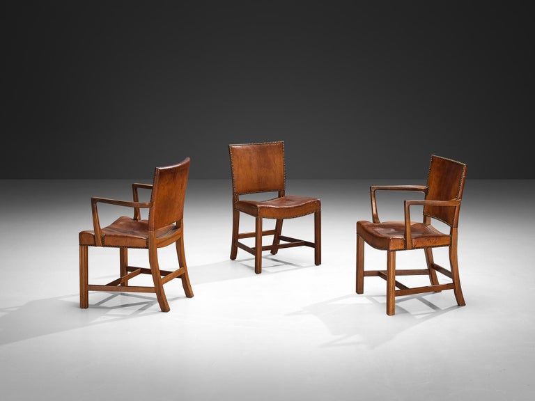 Kaare Klint for Rud Rasmussen Set of Ten Dining and Armchairs in Cognac Leather