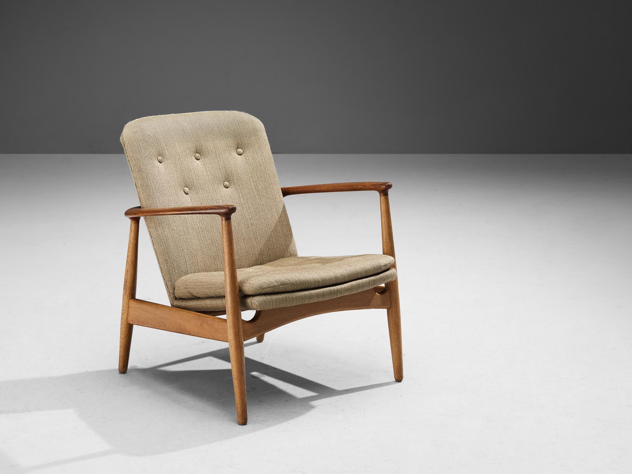 Arne Vodder for Bovirke Armchair in Oak and Beige Upholstery