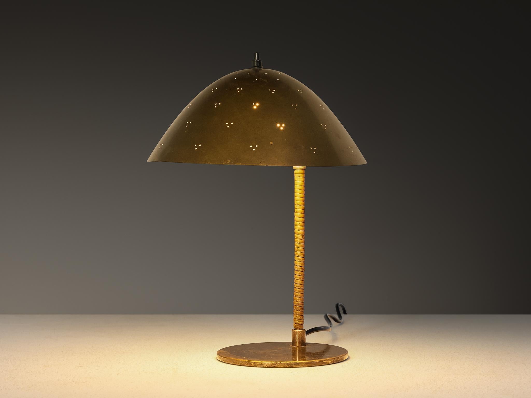 Paavo Tynell for Taito Oy '9209' Table Lamp in Brass and Cane