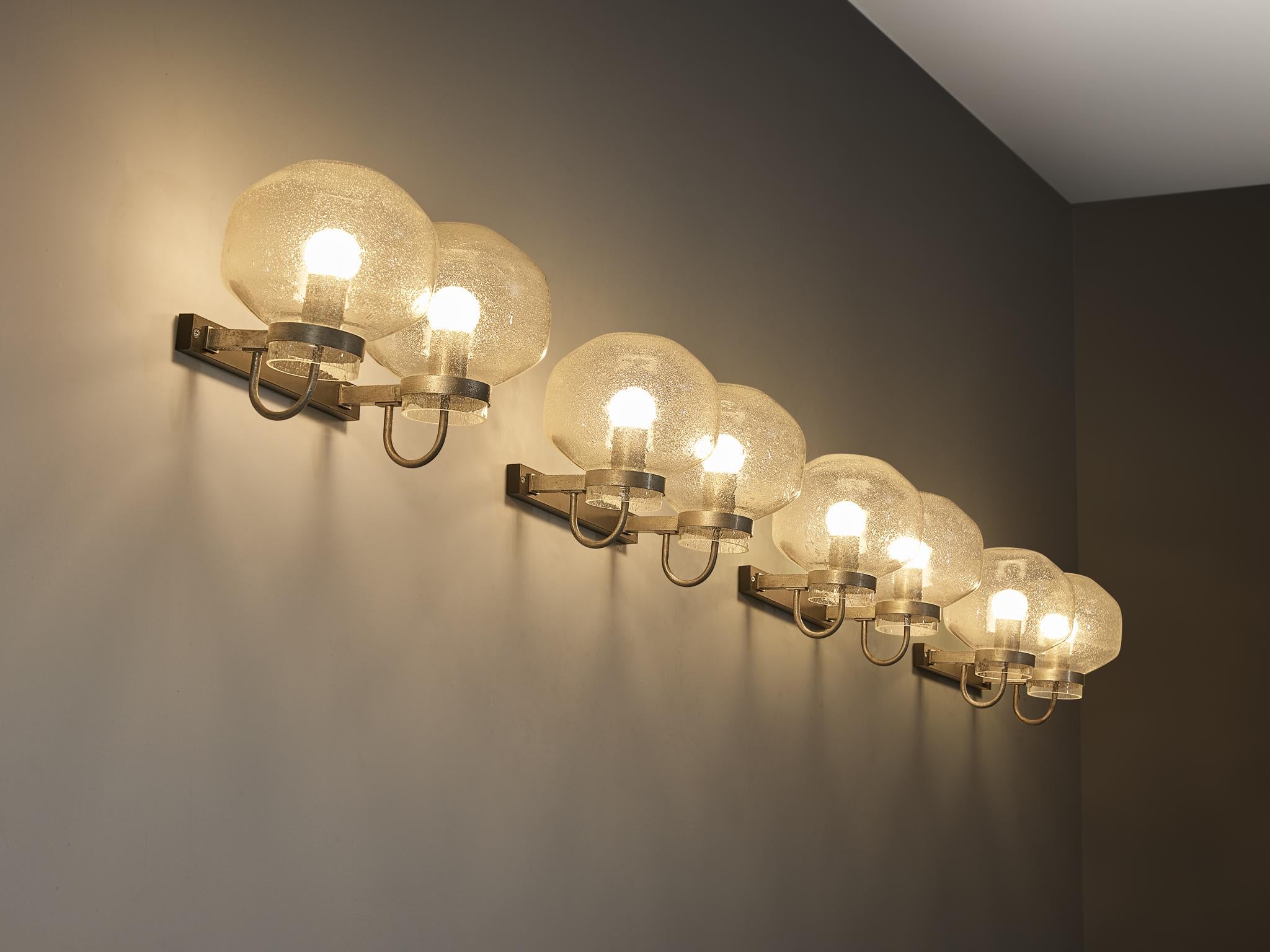 1970s Wall Lights in Silver-Colored Metal & Blown Glass