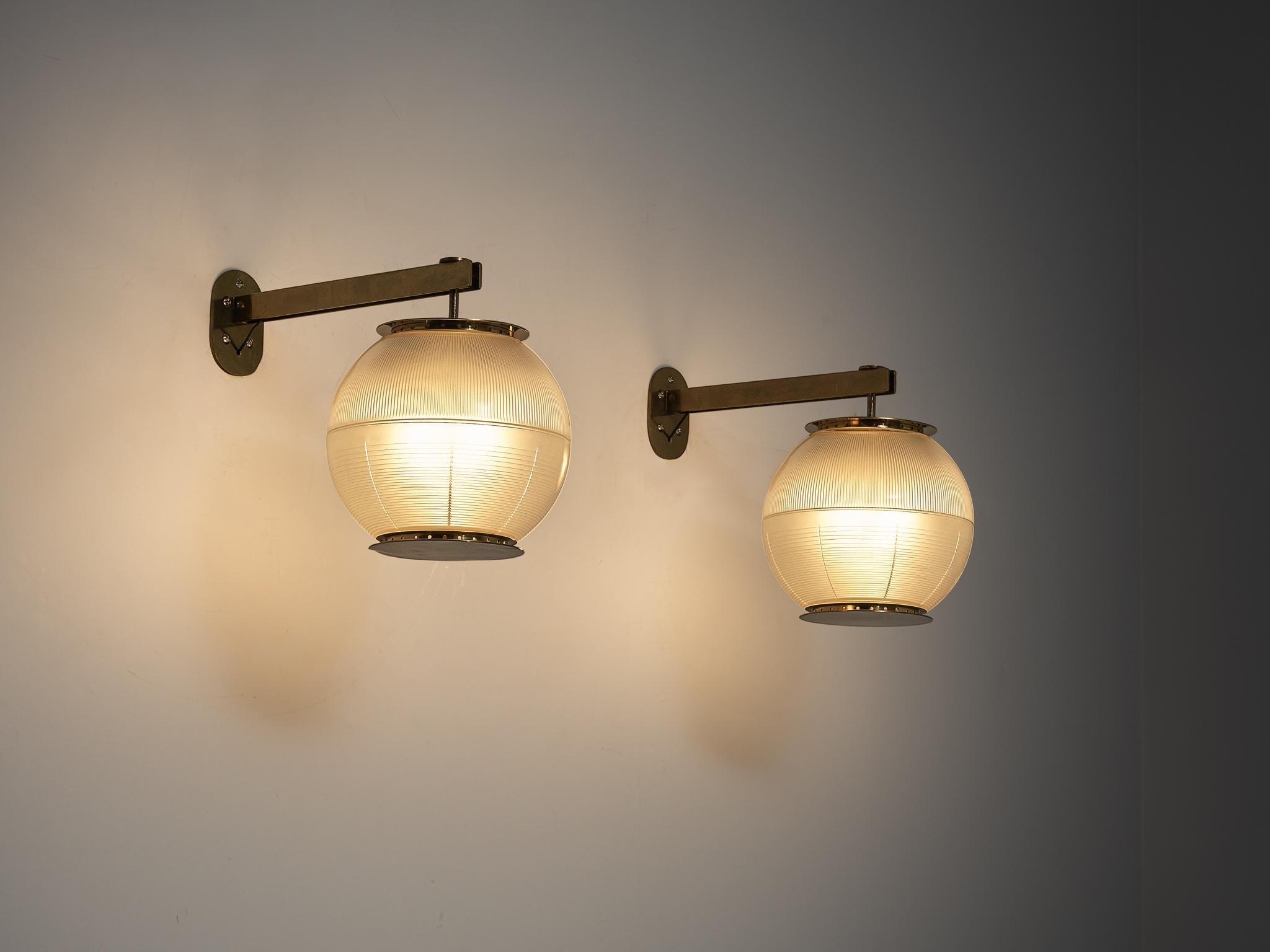 Ignazio Gardella for Azucena 'Doppio Vetro' Wall Lights in Glass and Brass