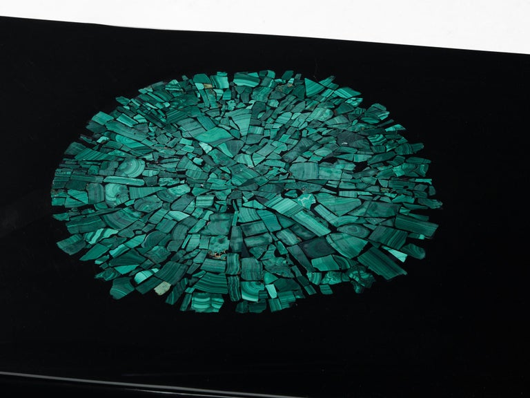 Ado Chale Black Resin Coffee Table Inlayed with Malachite