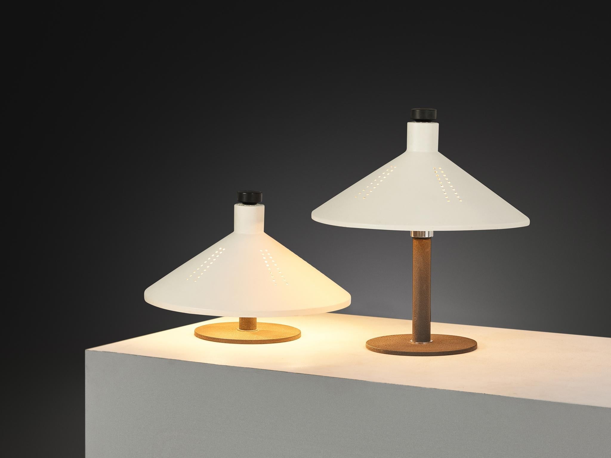 Gino Sarfatti for Arteluce '609' Table Lamps in White Aluminum & Cast Iron