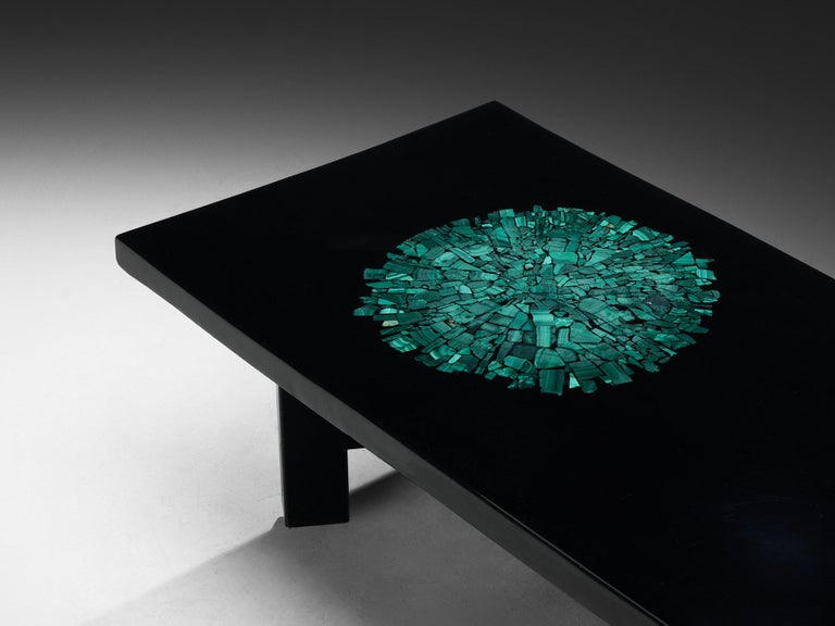 Ado Chale Black Resin Coffee Table Inlayed with Malachite