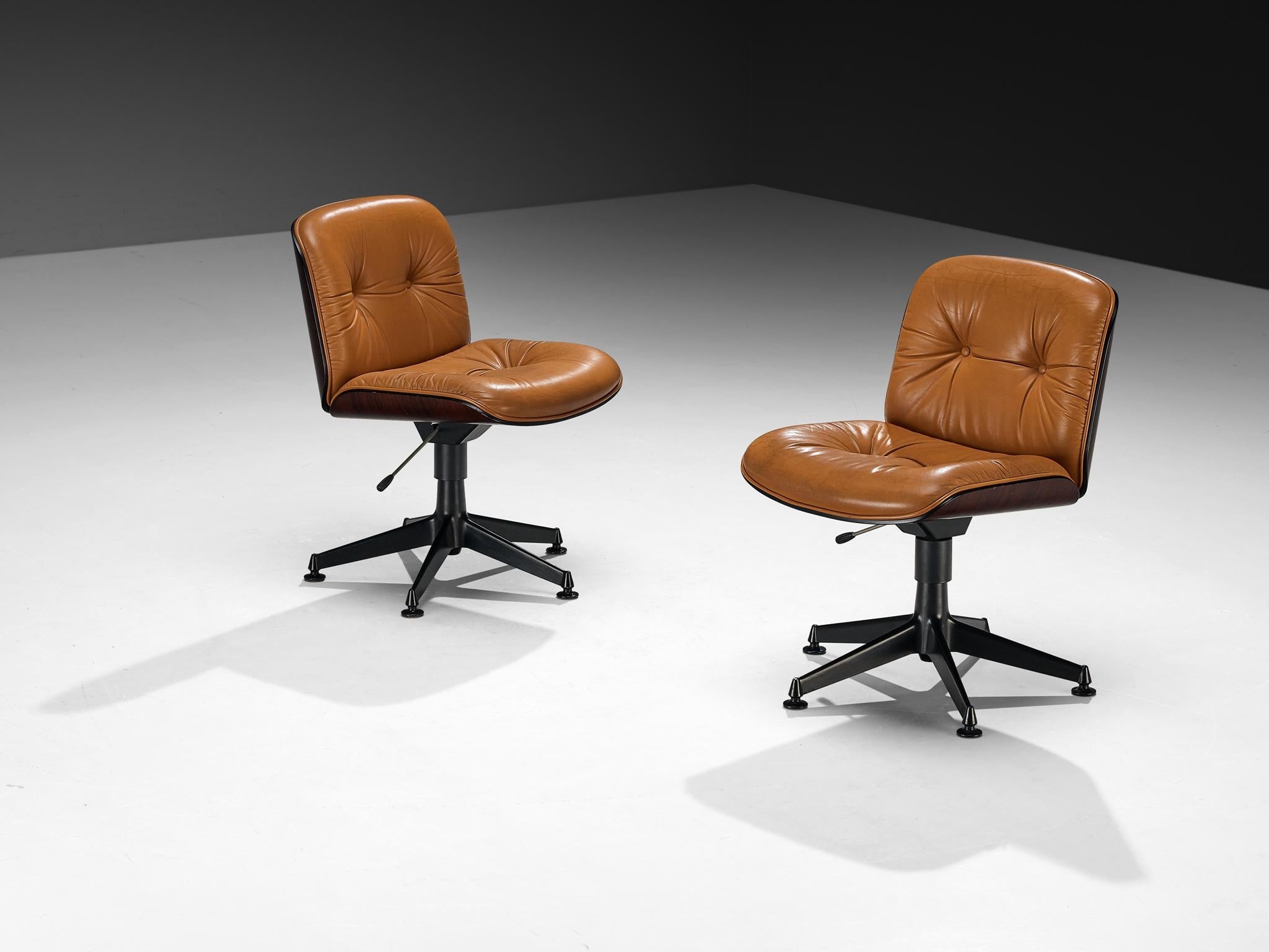 Ennio Fazioli for Mim Roma Set of Eight Swivel Office Chairs in Leather