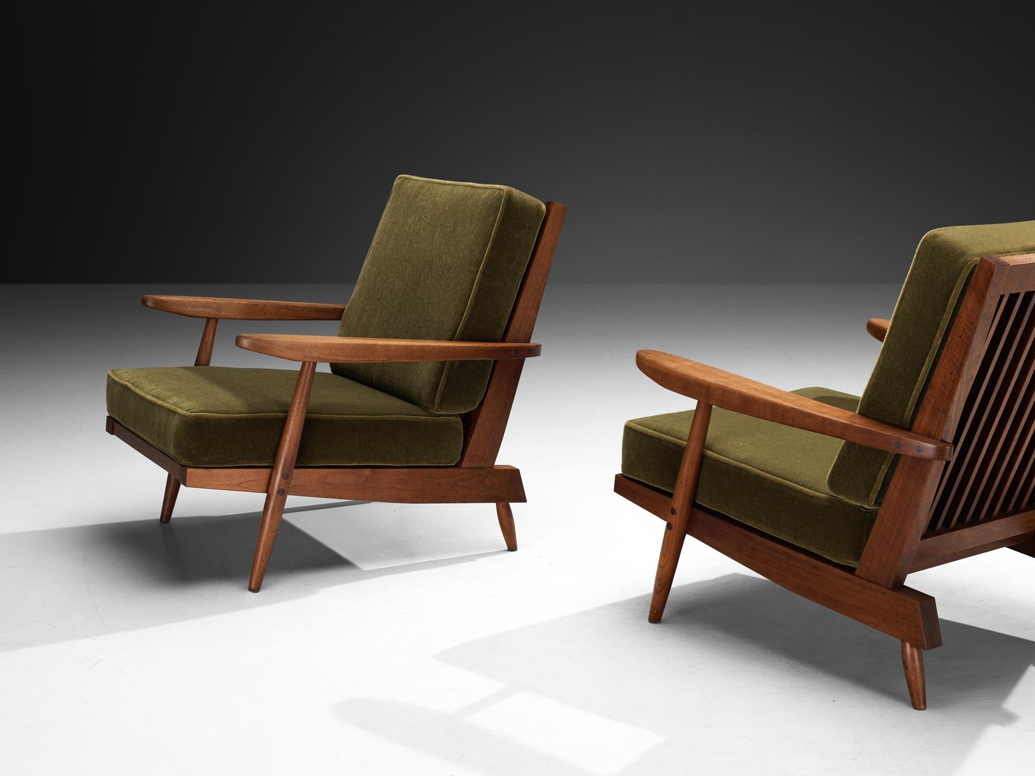 George Nakashima Cushion Spindleback Lounge Chairs in American Black Walnut