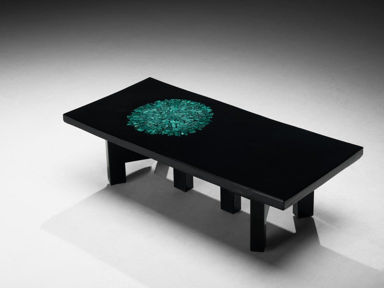 Ado Chale Black Resin Coffee Table Inlayed with Malachite