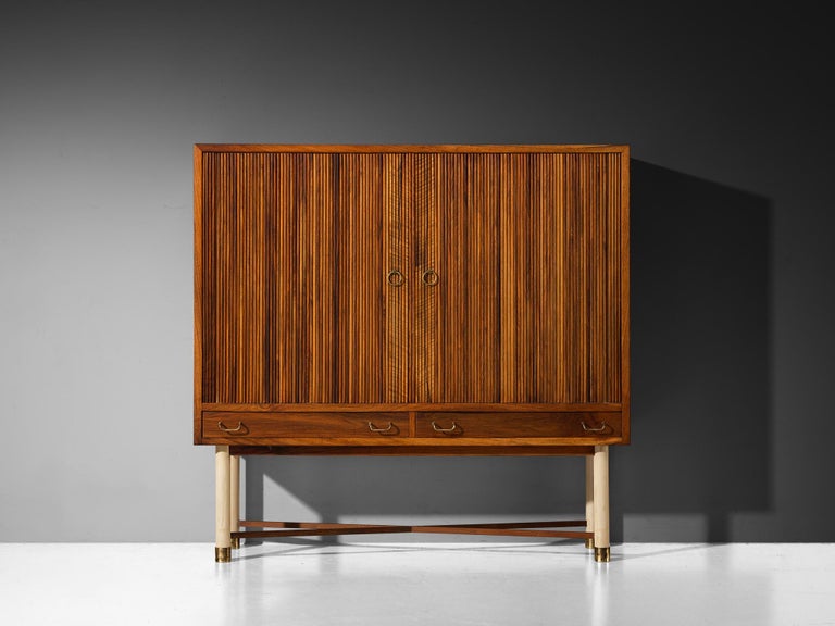 William Watting High Cabinet in Walnut with Elegant Tambour Doors