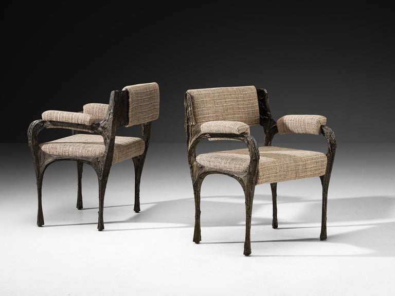 Paul Evans for Directional Set of Eight Sculpted Bronze Dining Chairs