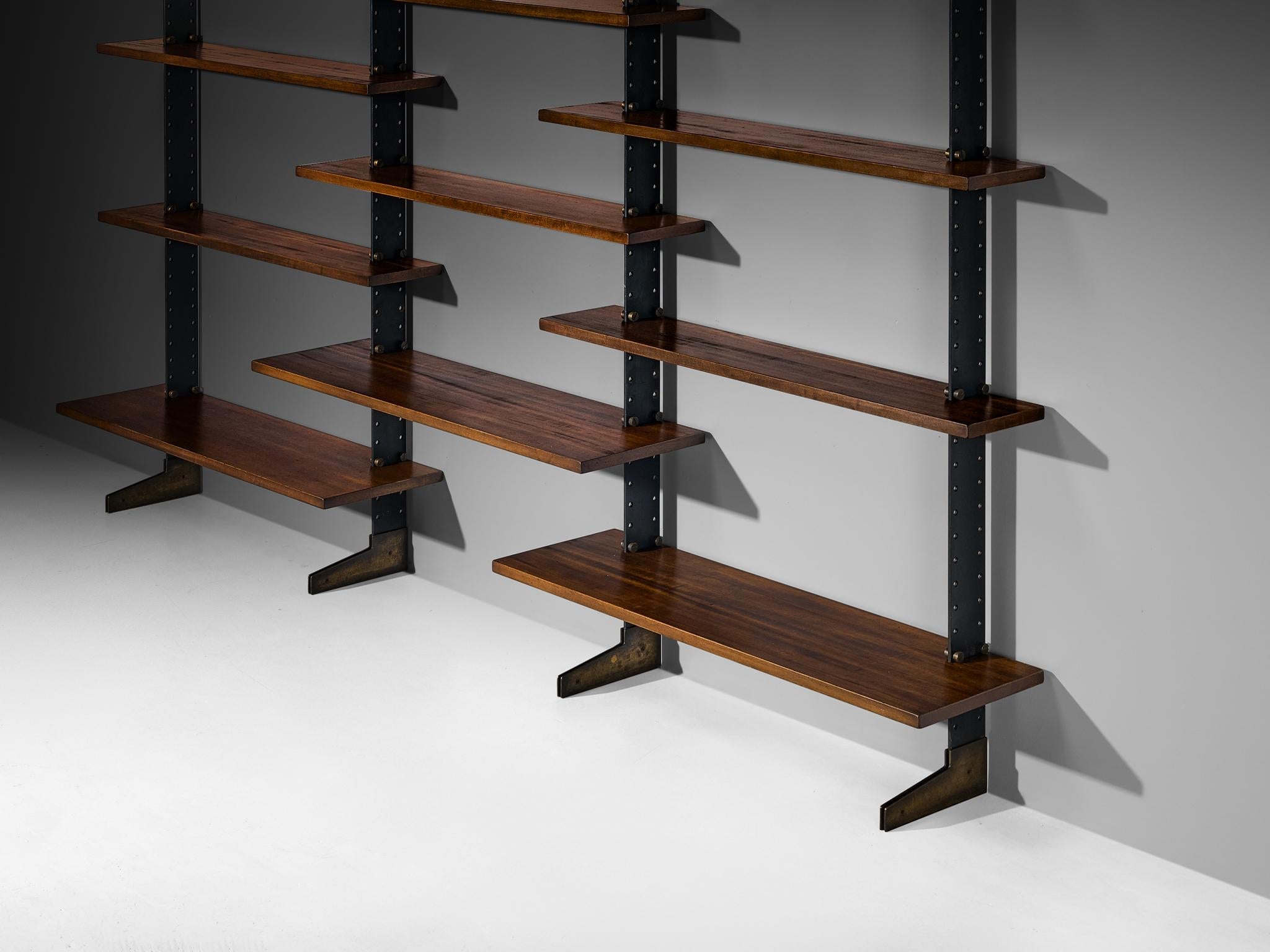 Ignazio Gardella for Azucena 'Lib 2' Bookcase in Iron, Brass and Mahogany