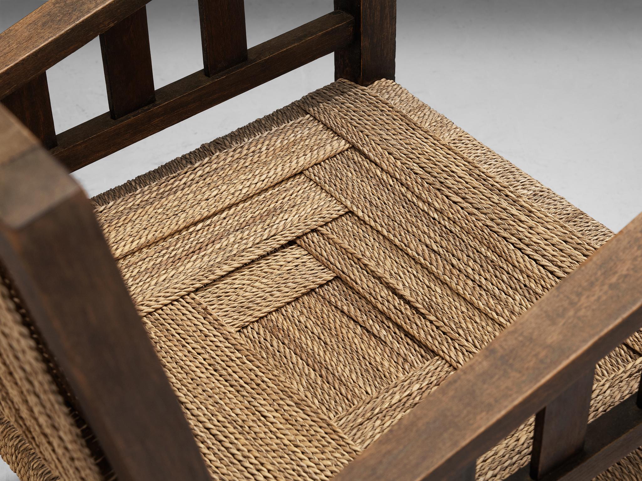 Francis Jourdain Lounge Chair in Woven Straw and Wood