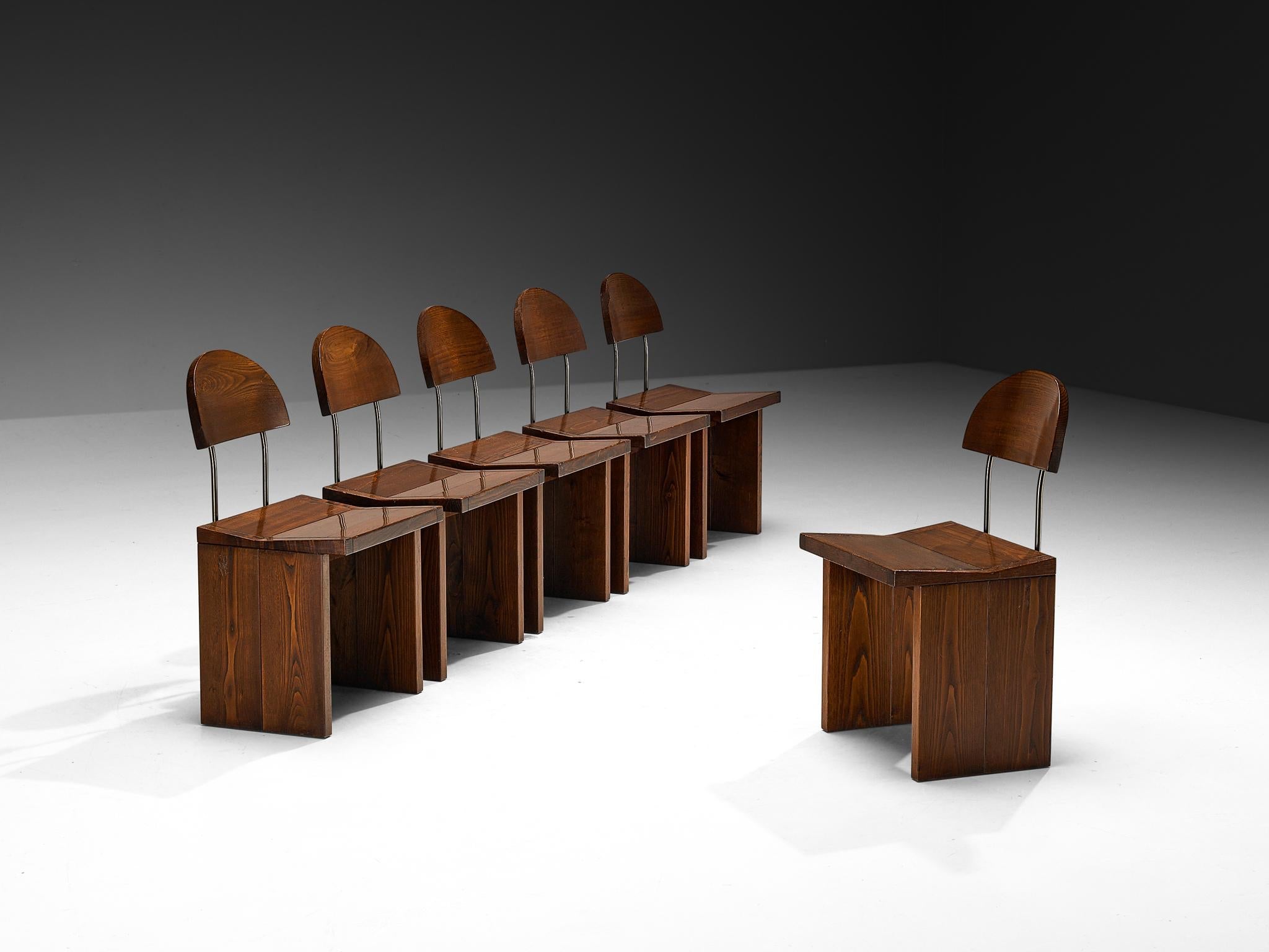 Postmodern Set of Italian Dining Chairs in Solid Oak