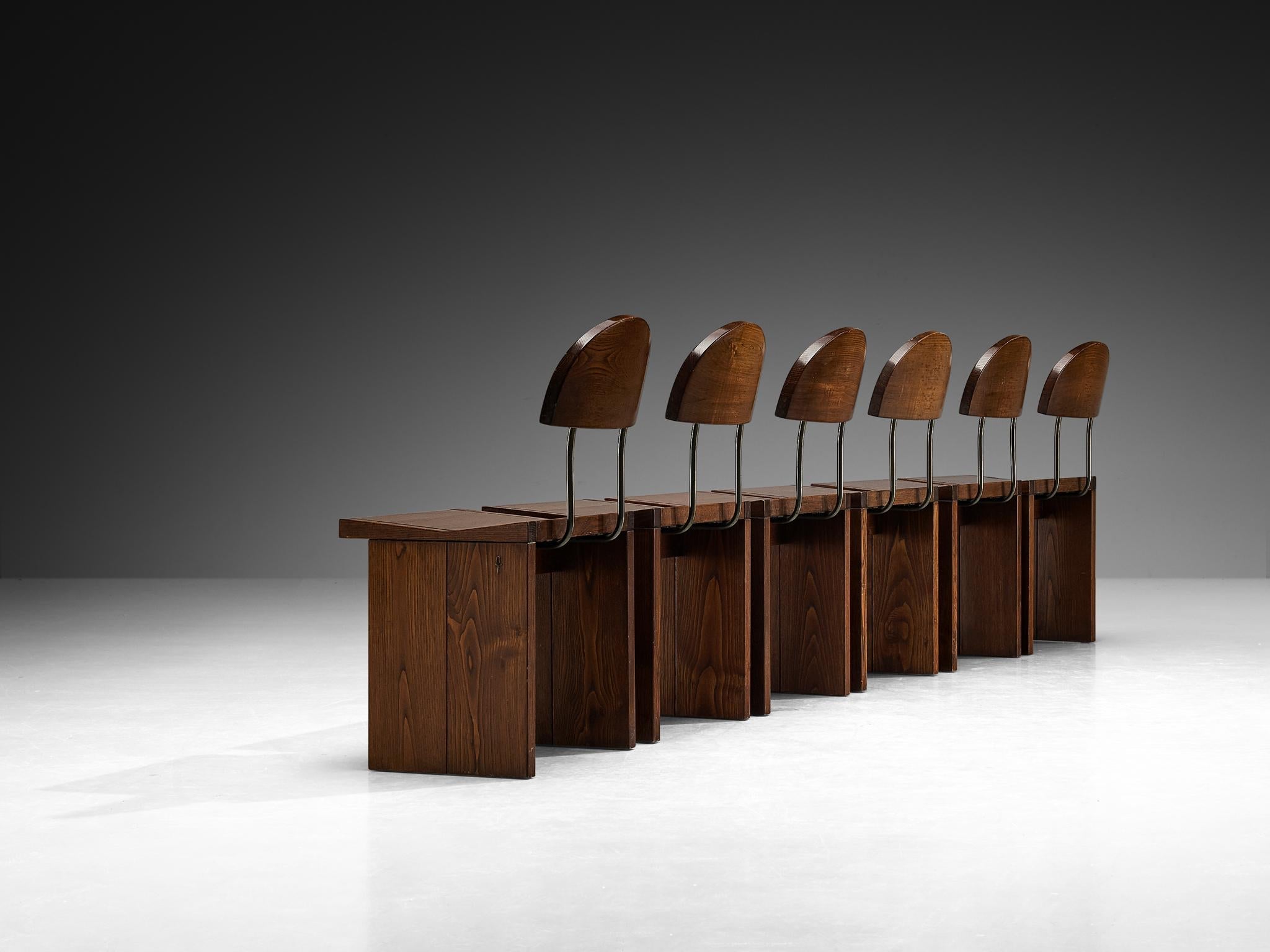 Postmodern Set of Italian Dining Chairs in Solid Oak