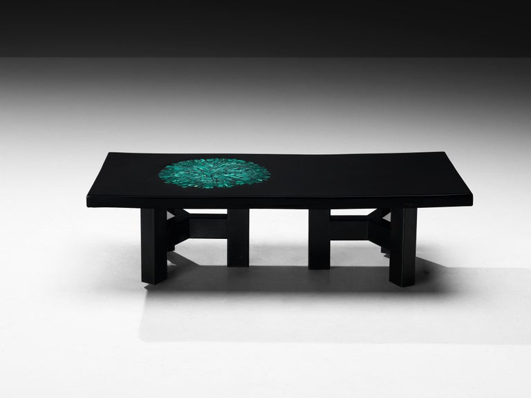 Ado Chale Black Resin Coffee Table Inlayed with Malachite