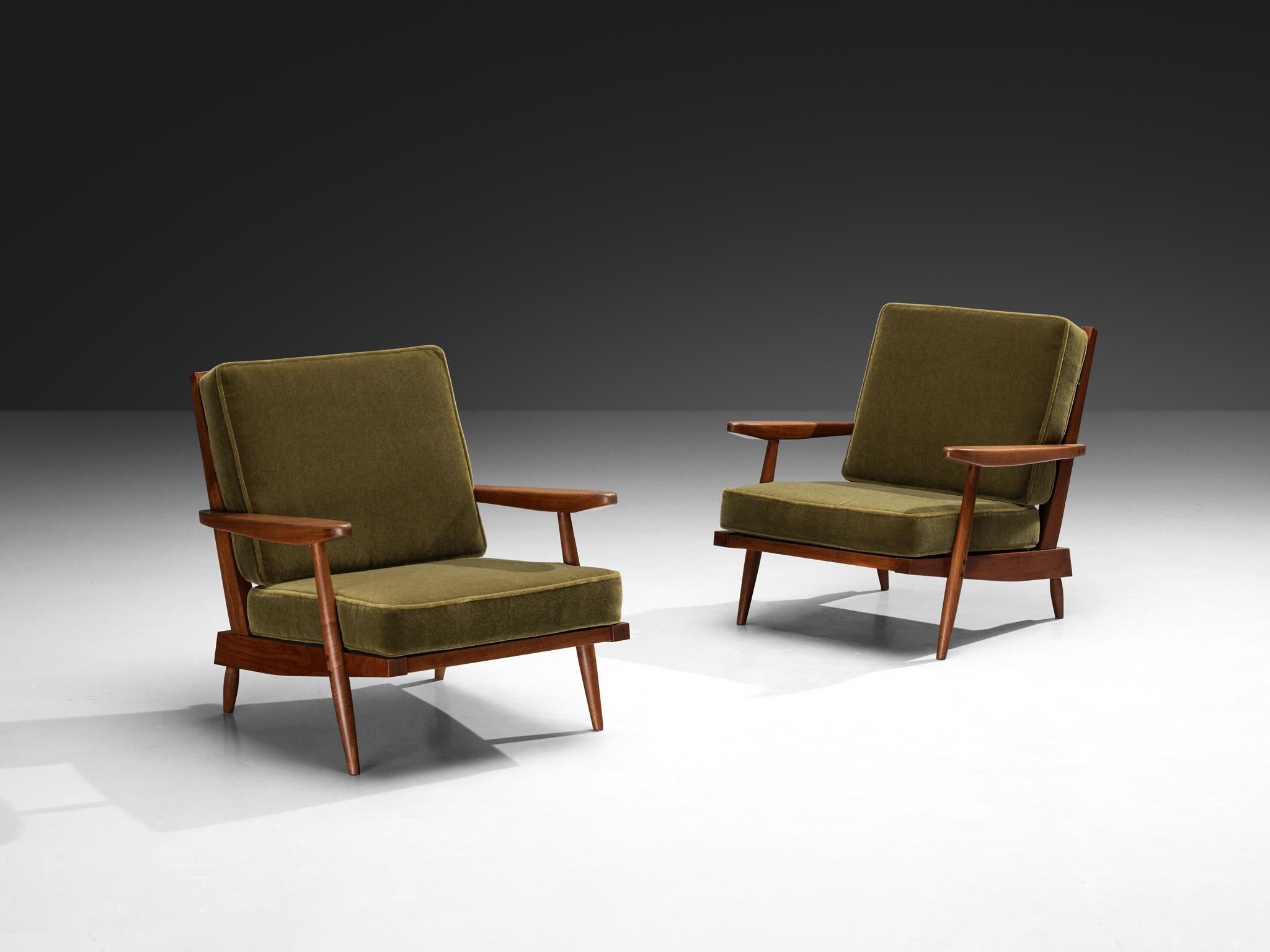 George Nakashima Cushion Spindleback Lounge Chairs in American Black Walnut