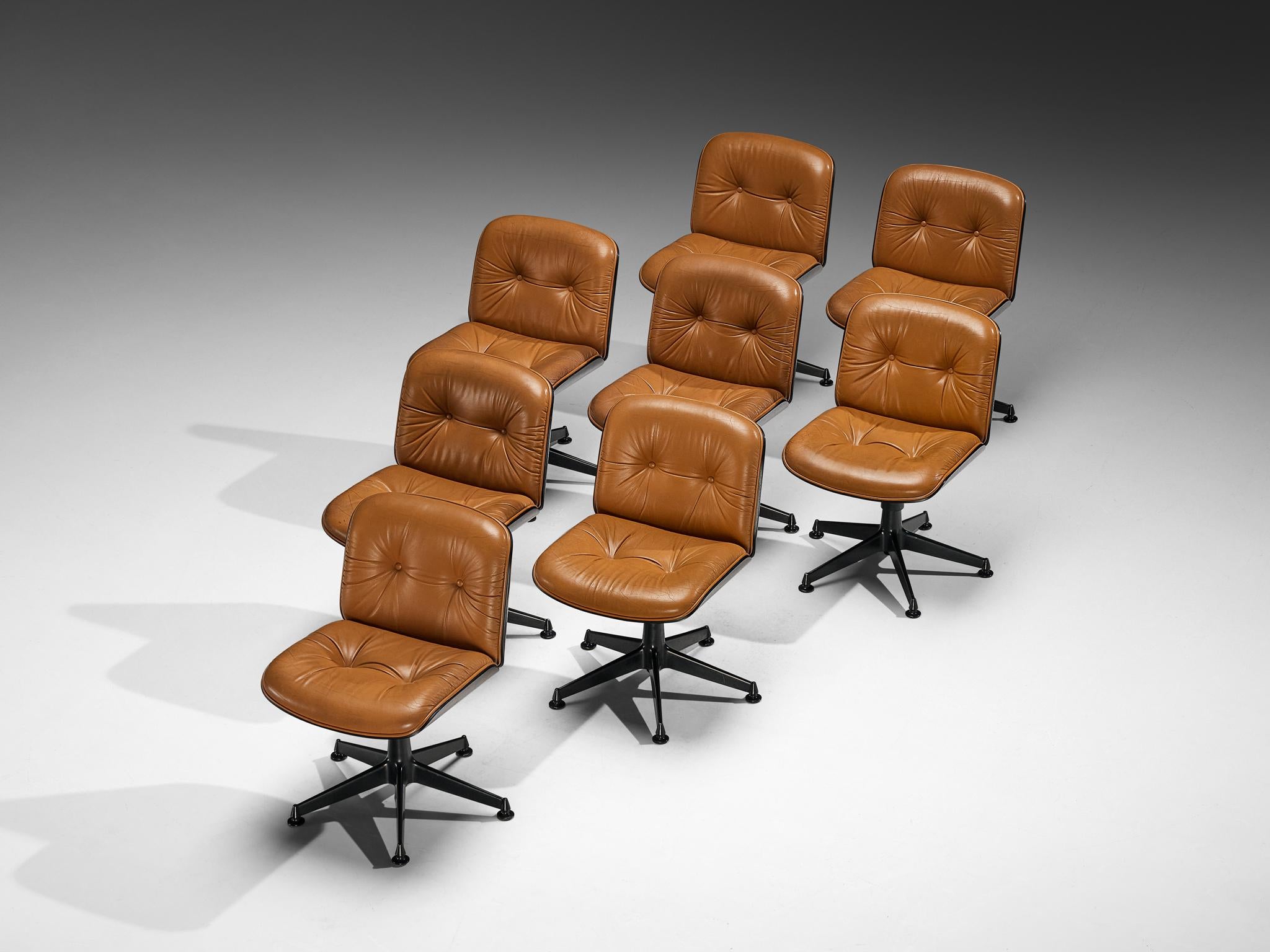 Ennio Fazioli for Mim Roma Set of Eight Swivel Office Chairs in Leather