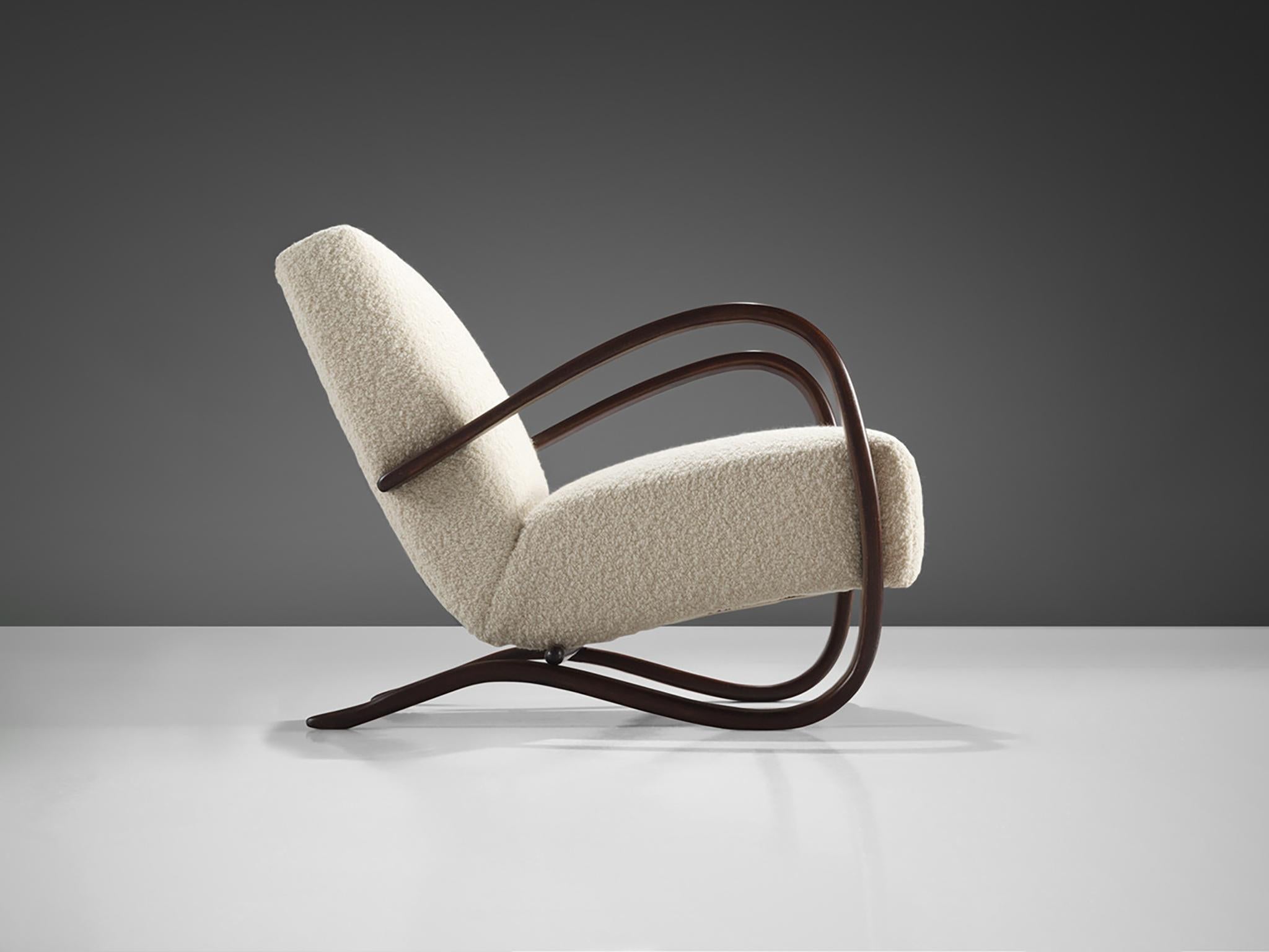 Jindrich Halabala Lounge Chair in White Bouclé