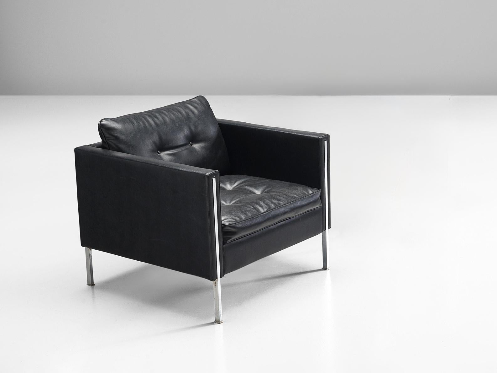 Pierre Paulin for Artifort Lounge Chair in Black Leather