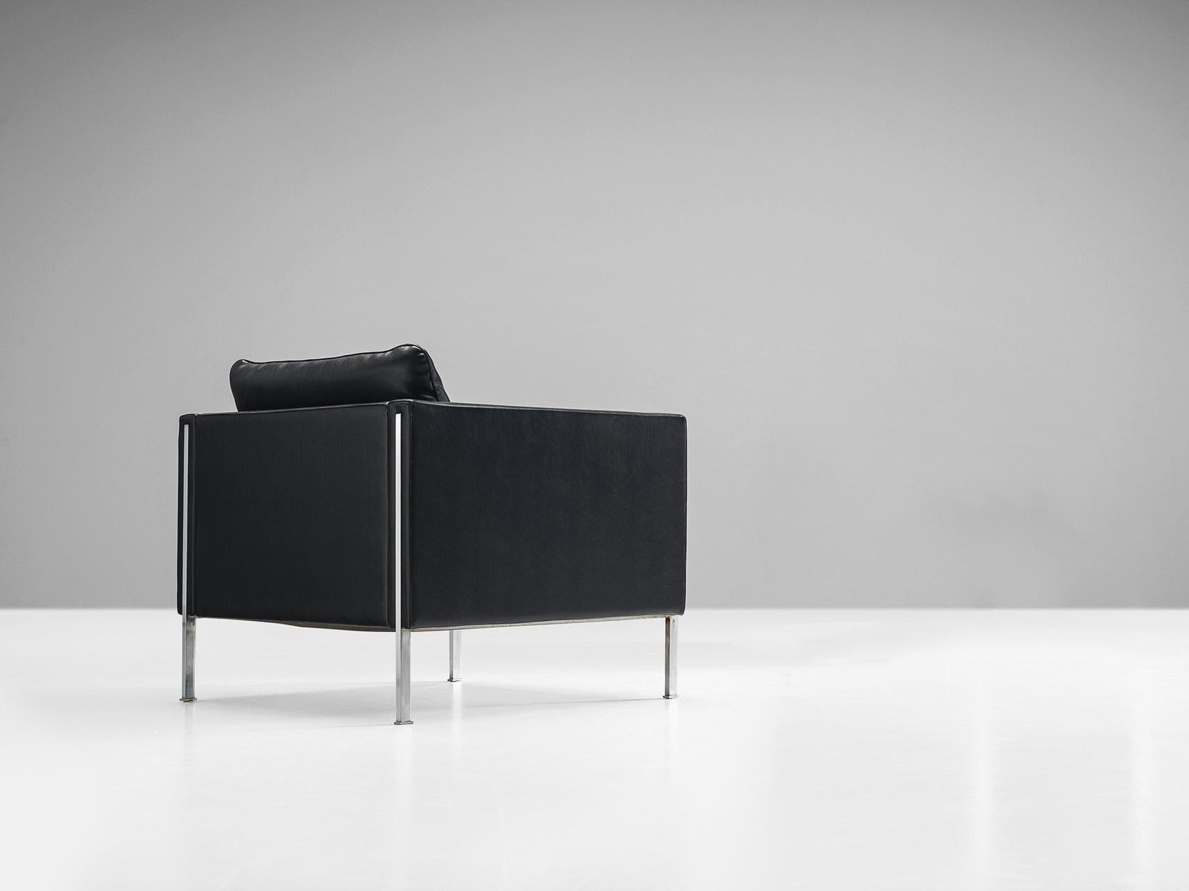 Pierre Paulin for Artifort Lounge Chair in Black Leather