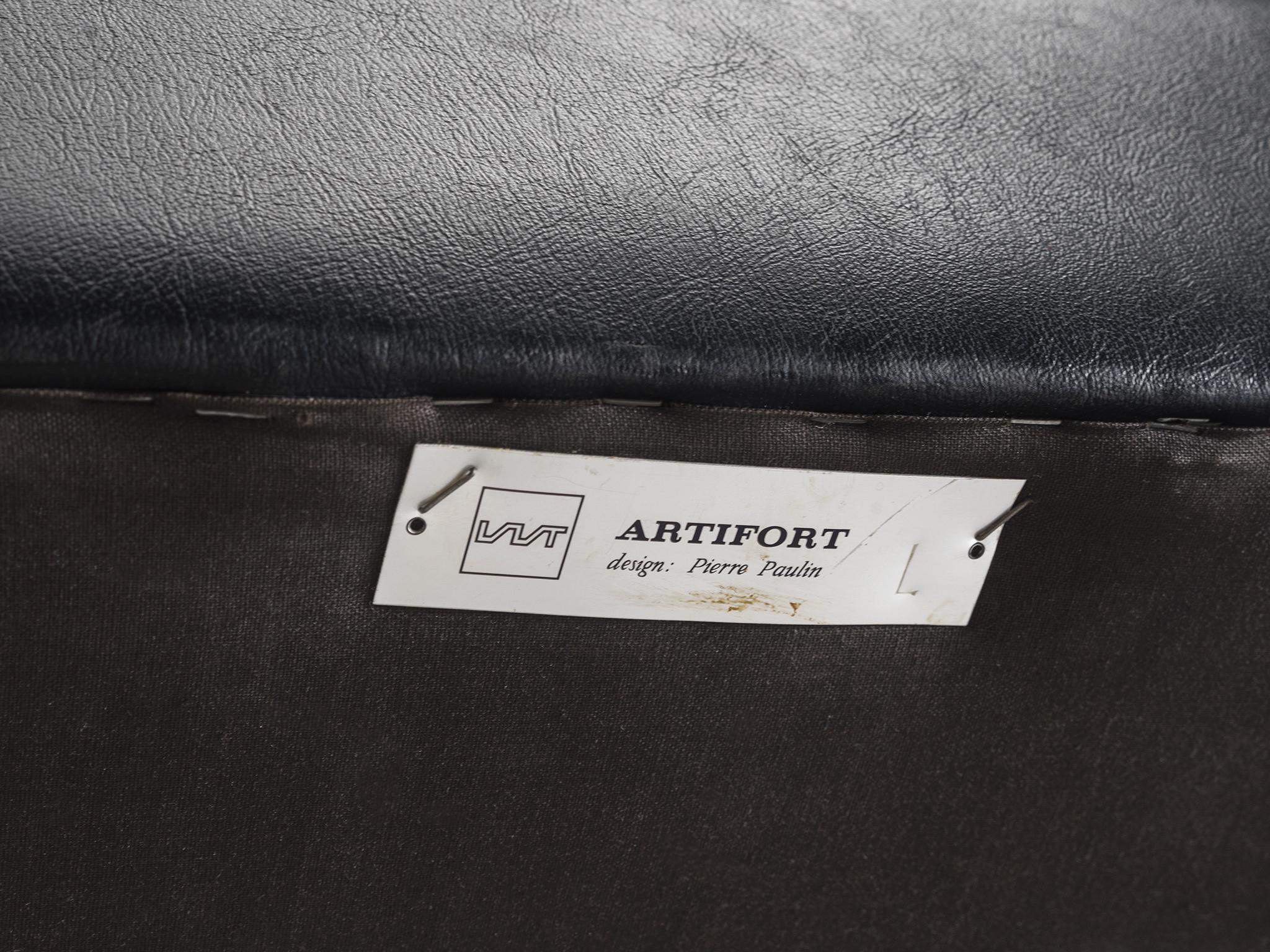 Pierre Paulin for Artifort Lounge Chair in Black Leather