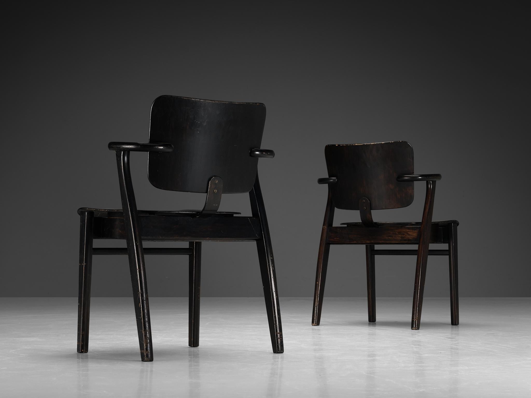 Ilmari Tapiovaara Set of Four Domus Dining Chairs in Black Stained Teak