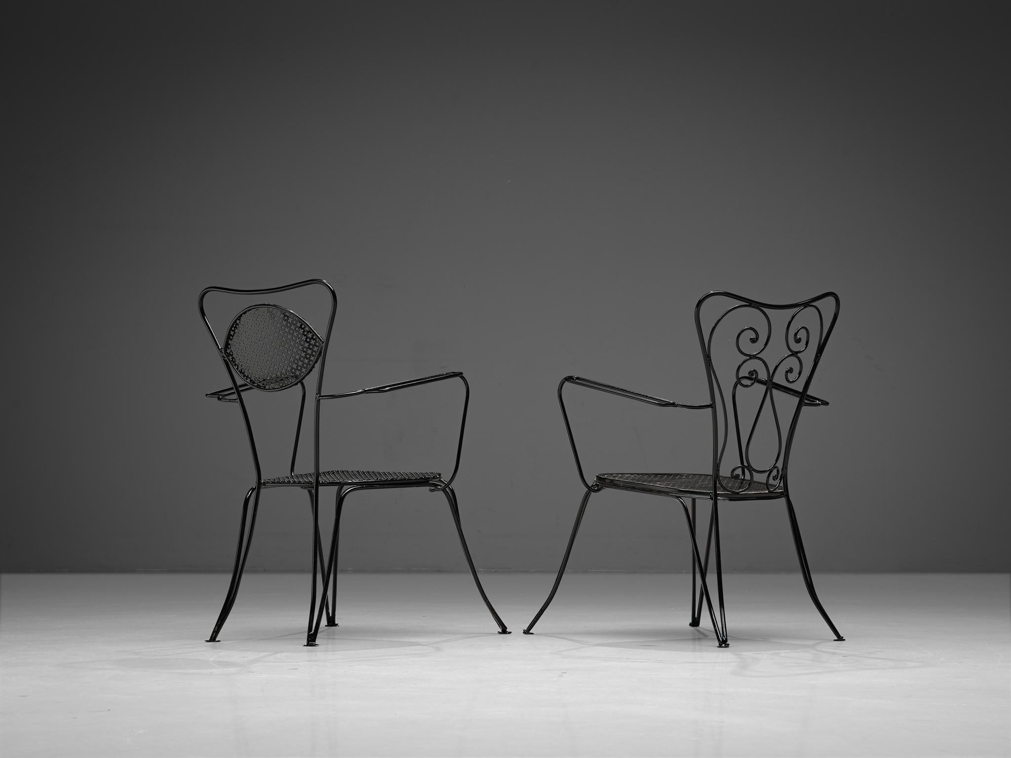 Large Set of Italian Black Patio Chairs