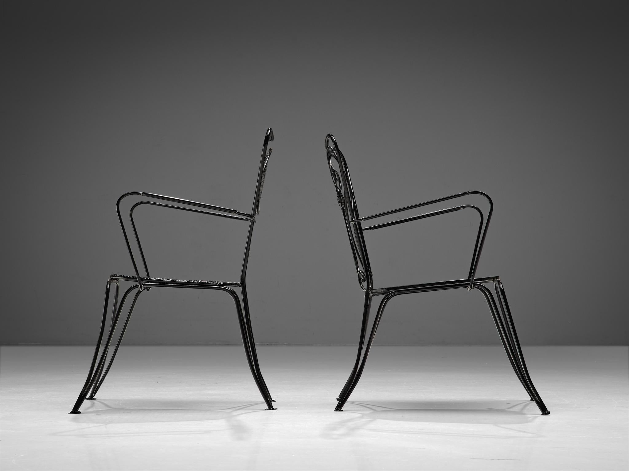 Large Set of Italian Black Patio Chairs
