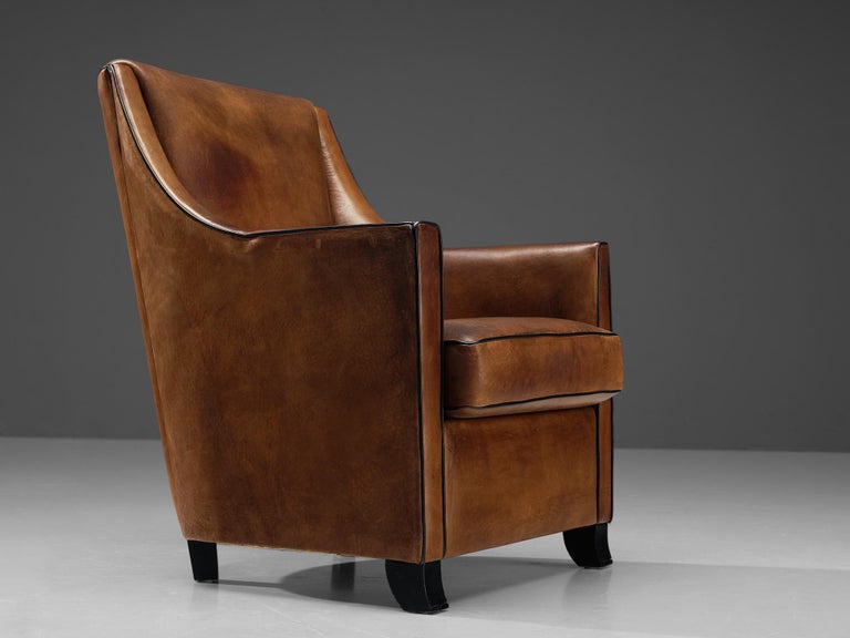 Lounge Chair in Patinated Brown Leather