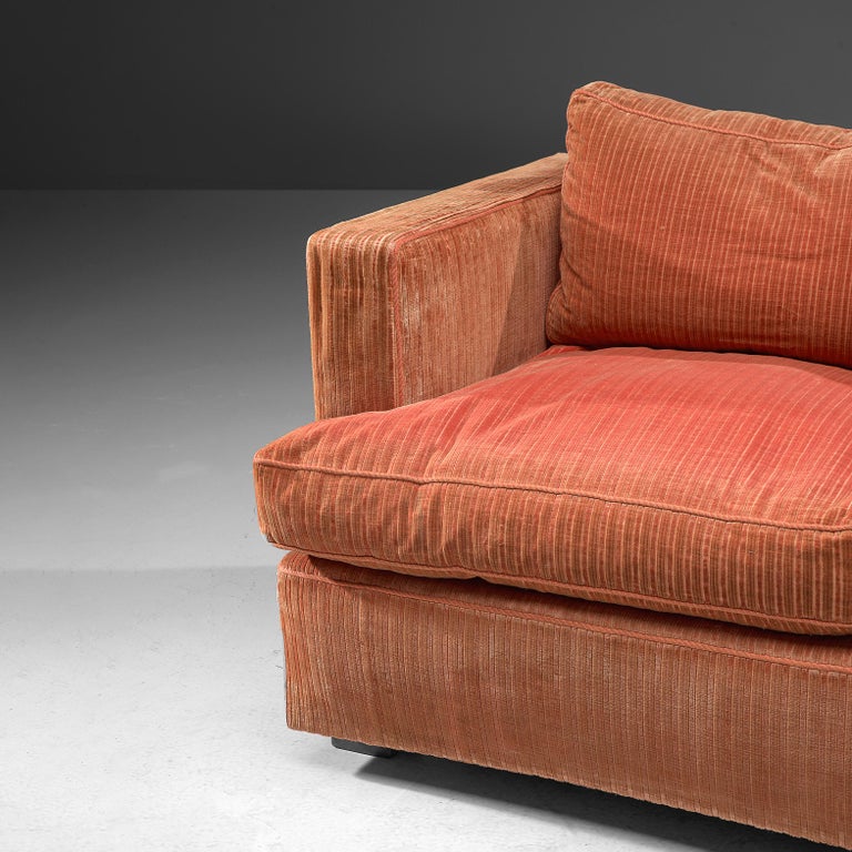 Italian Sofas in Peach Corduroy Velvet