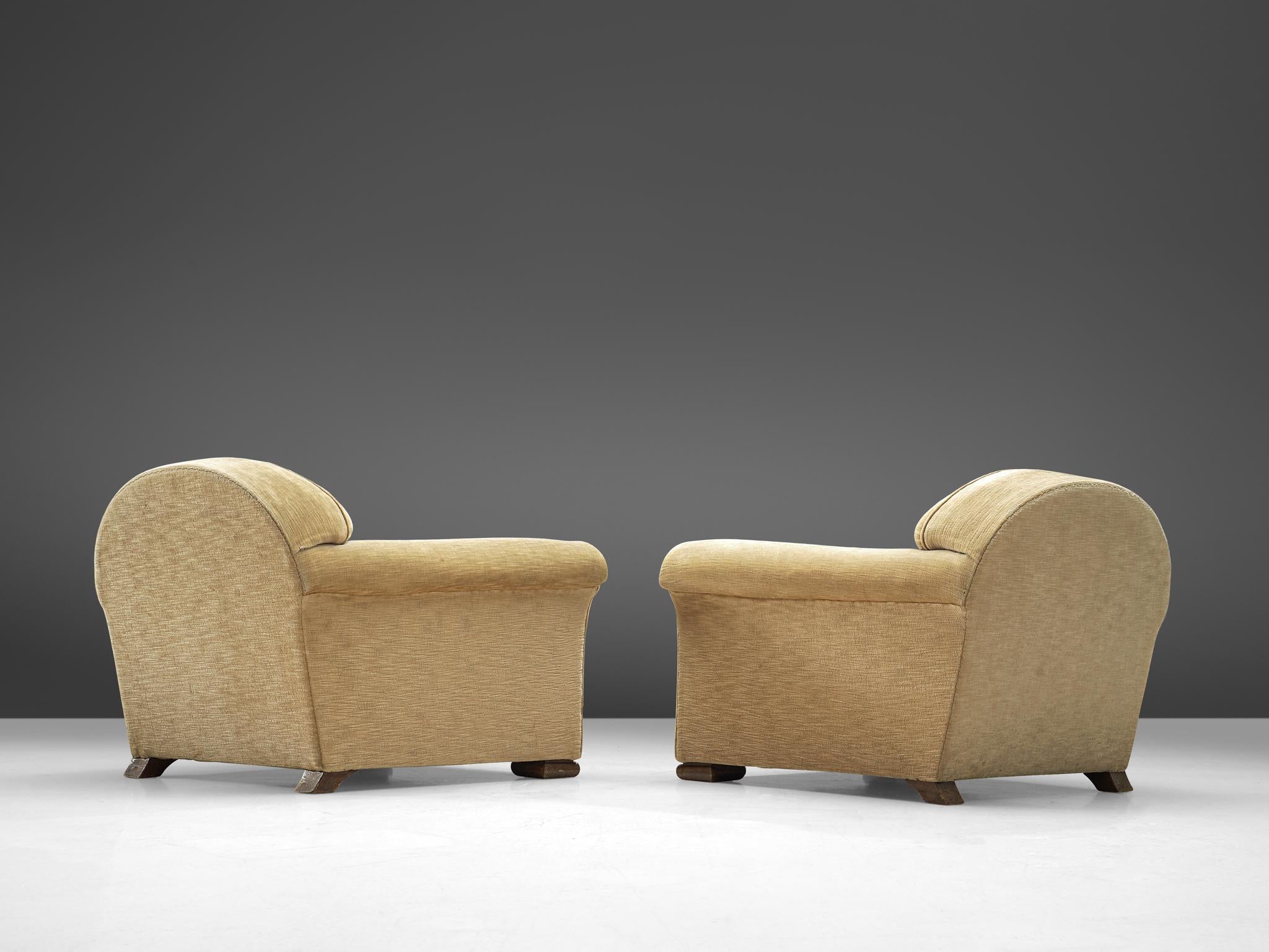 French Pair of Art Deco Lounge Chairs in Beige Upholstery