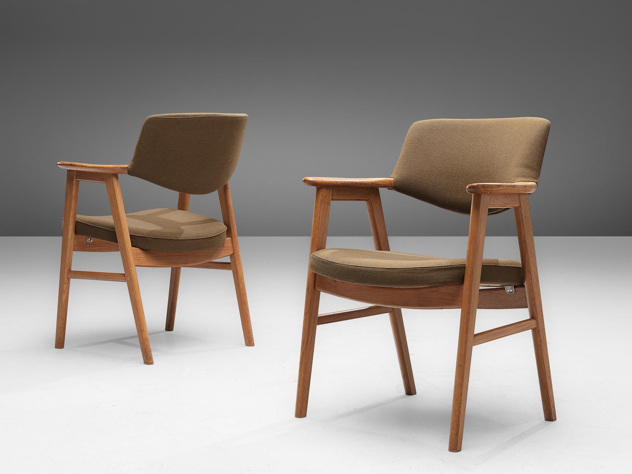 Erik Kirkegaard Set of Eight Armchairs in Oak and Brown Wool