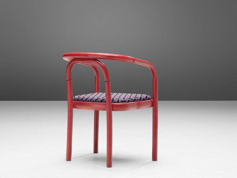 Antonín Šuman for TON Dining Chairs with Red Frames and Patterned Upholstery