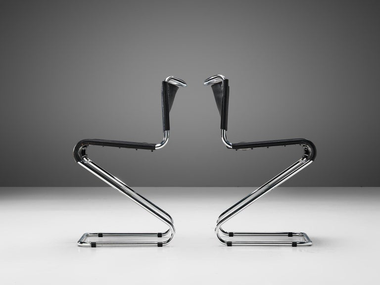 Set of Six 'Biscia' Chairs in Black Leather by Pascal Mourgue