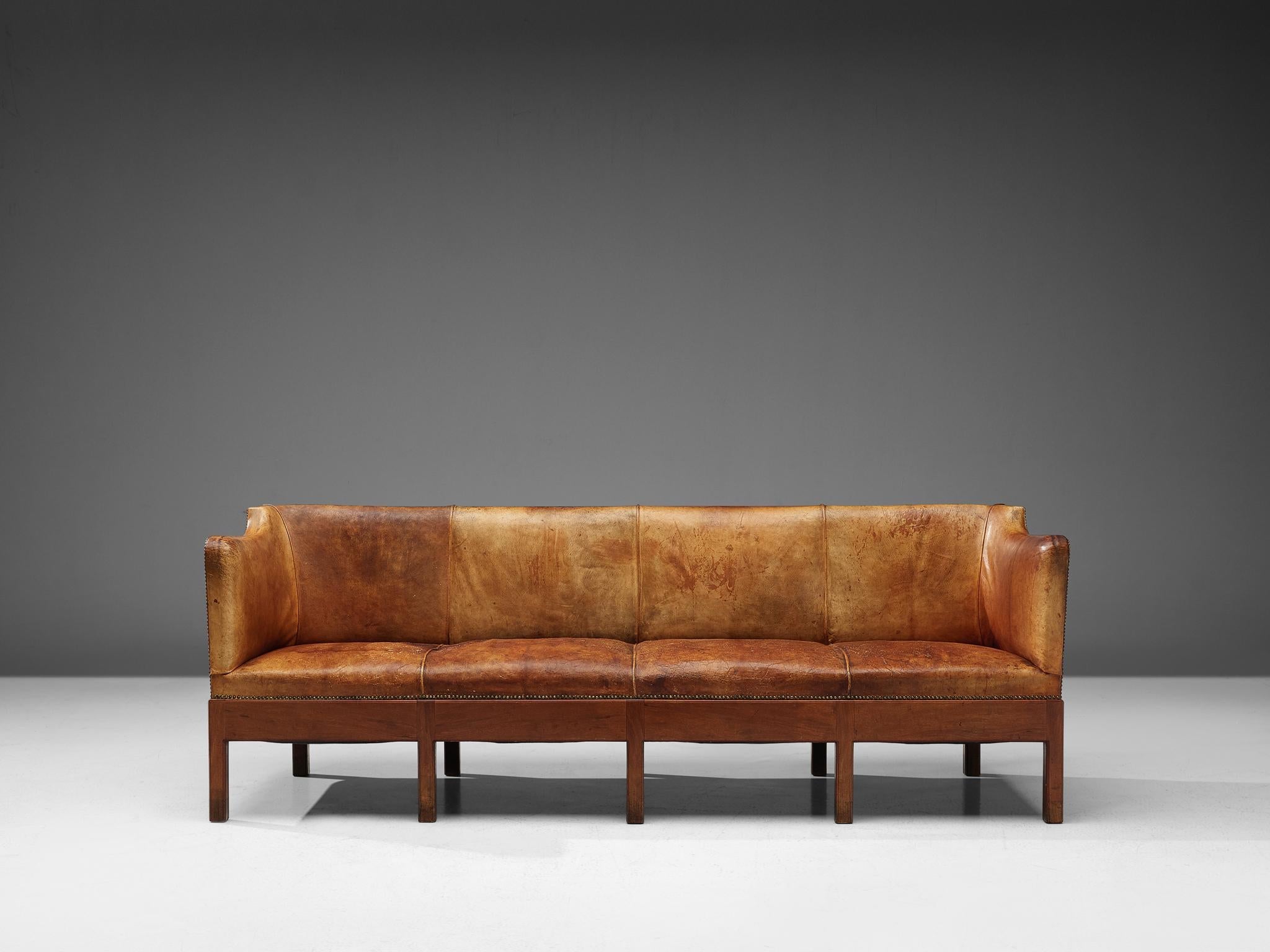 Unique Jacob Kjaer Sofa in Original Niger Leather and Mahogany