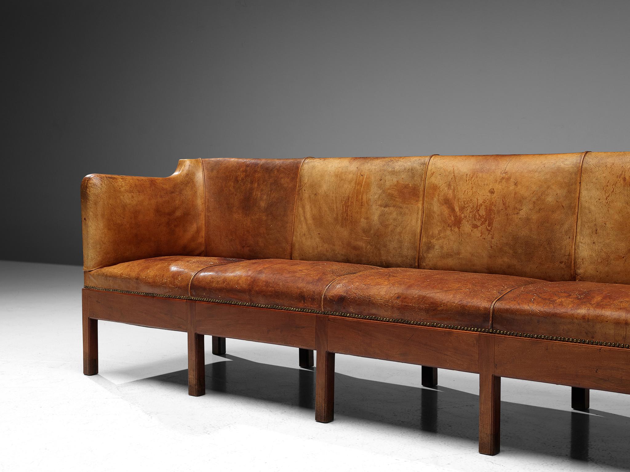 Unique Jacob Kjaer Sofa in Original Niger Leather and Mahogany