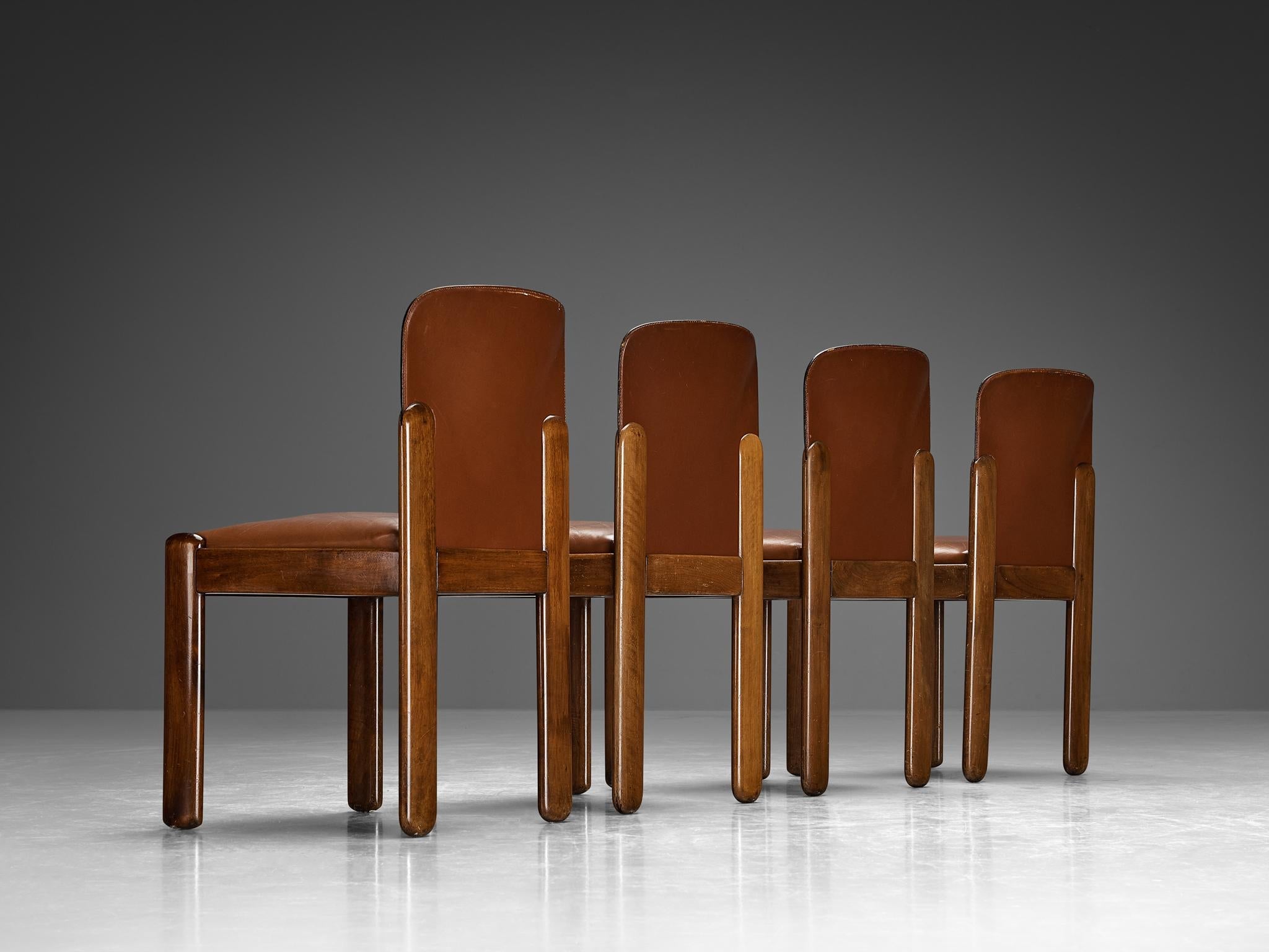 Silvio Coppola for Bernini Set of Four Dining Chairs in Brown Leather