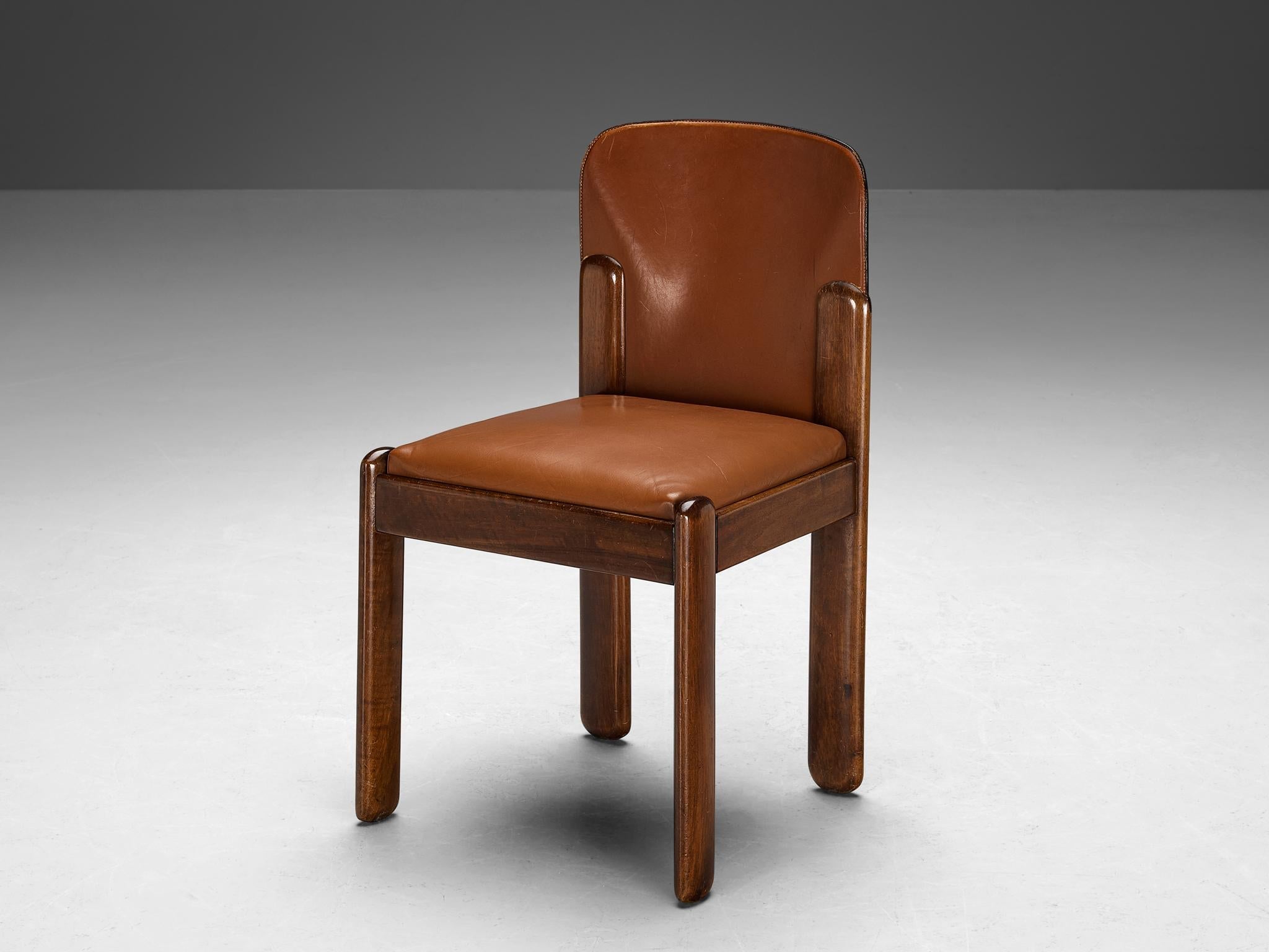 Silvio Coppola for Bernini Set of Four Dining Chairs in Brown Leather