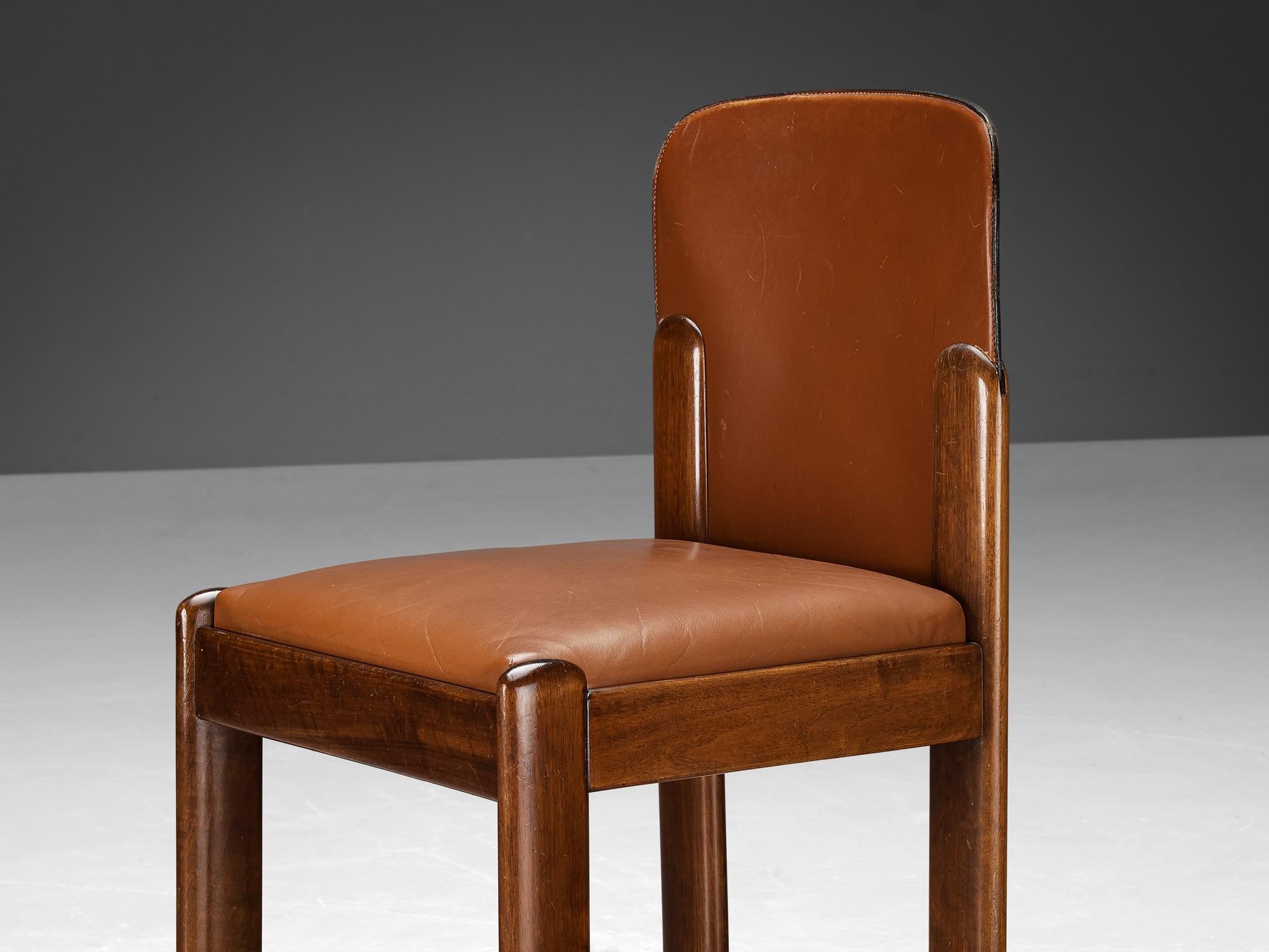 Silvio Coppola for Bernini Set of Four Dining Chairs in Brown Leather