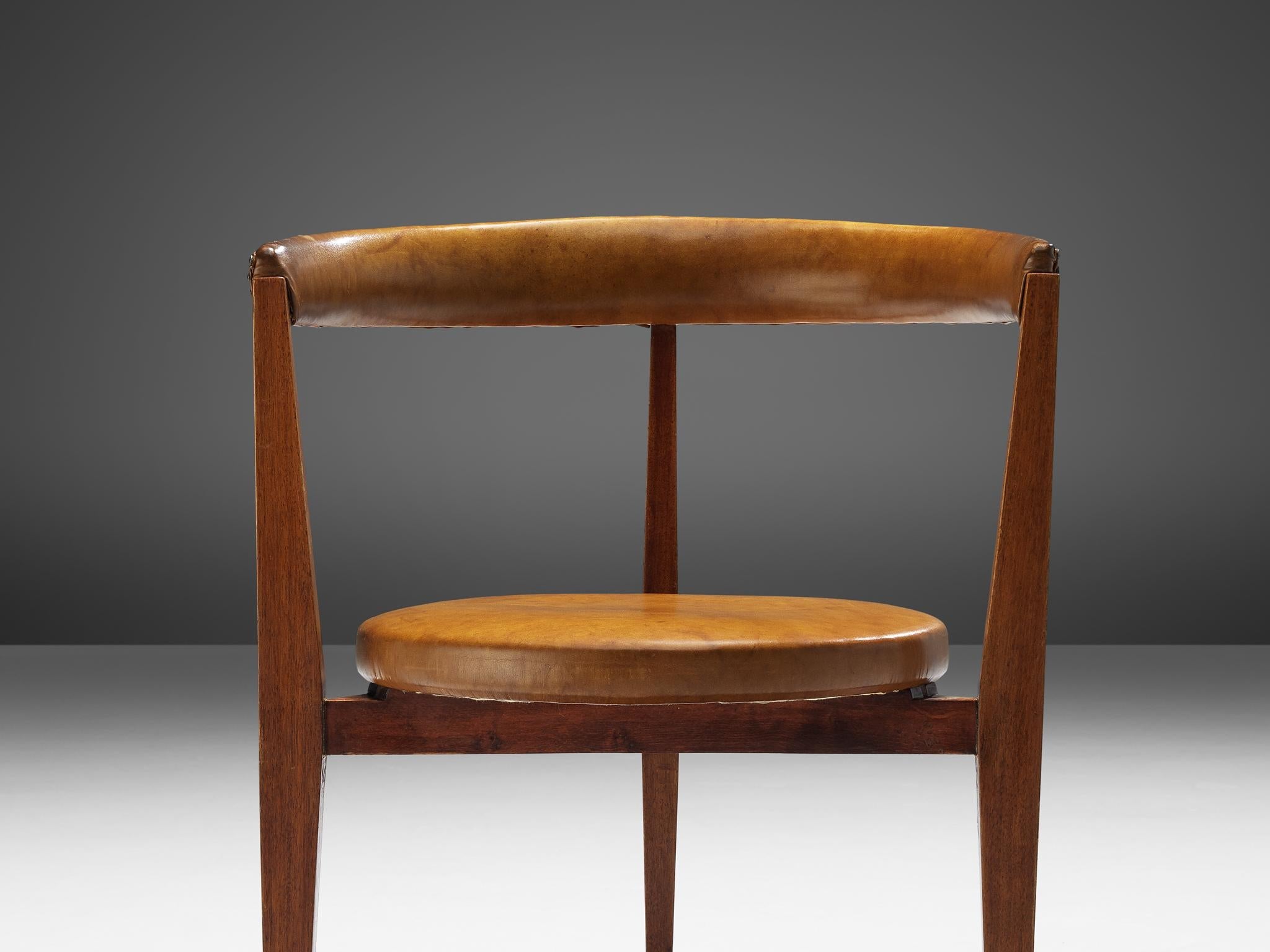 Guido Canali Set of Eight Rare Dining Chairs in Walnut and Cognac Leather